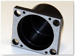 Motor cap made complete on multi axis lathe from 6061 aluminum with an anodize finish and chemical conversion coating.